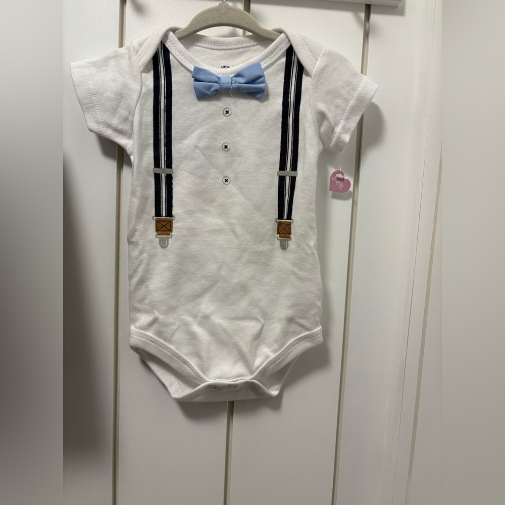 💜2/$20 NWT  Bodysuit with Blue Bow Tie and Suspenders